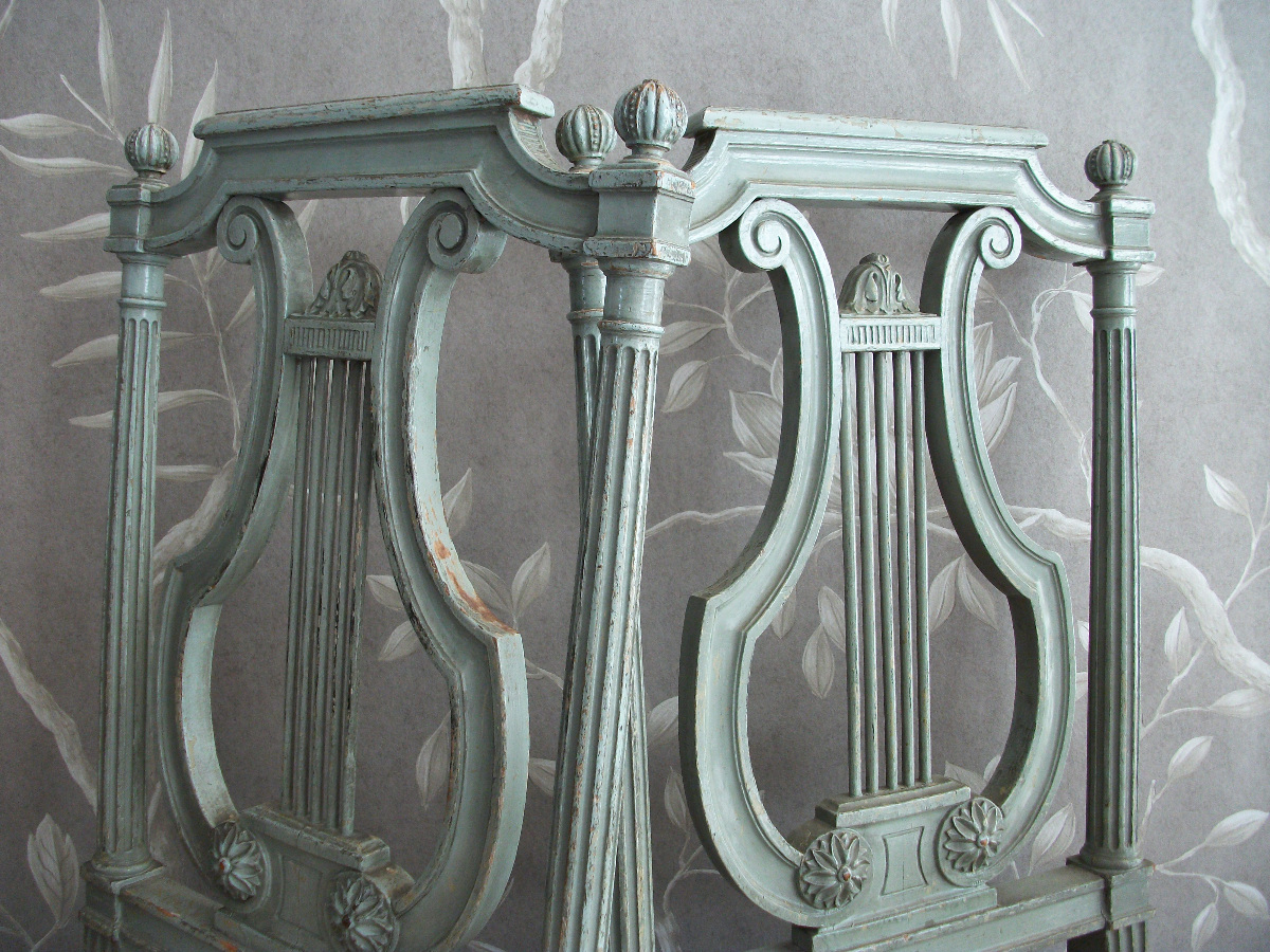 FRENCH GRAY  LYRE BACK CHAIRS